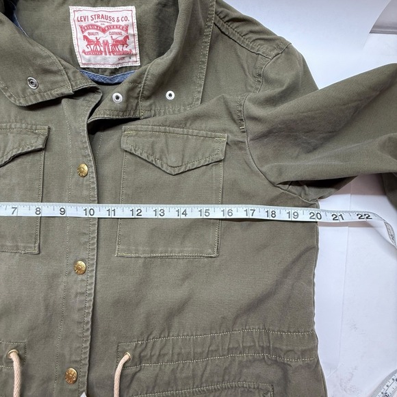 Levi Strauss Co Utility Jacket Olive Green Button Front Drawstring Waist Wmn S - Picture 9 of 11
